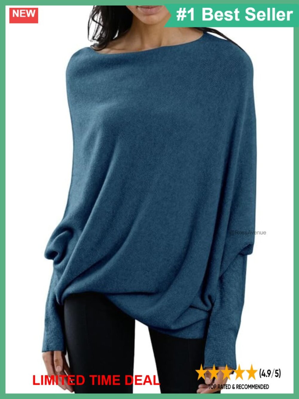 Womens Batwing Boat Neck Sweater Soft Knit Loose Baggy Pullover Jumper Top